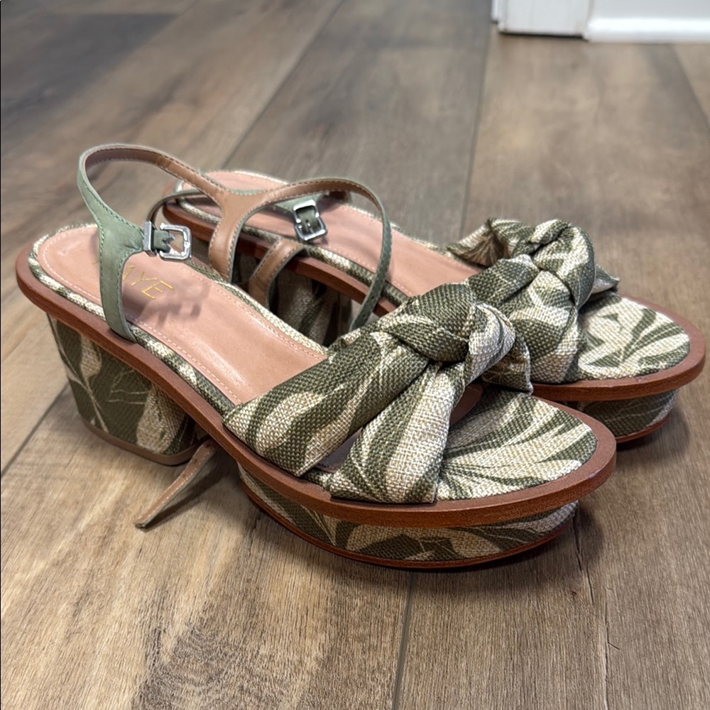 RAYE Green Platform Sandals with Knotted Design